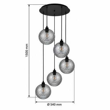 BRILAGI - Lampadario LED su cavo RETRO GLASS 5xE27/60W/230V nero/grigio fumé