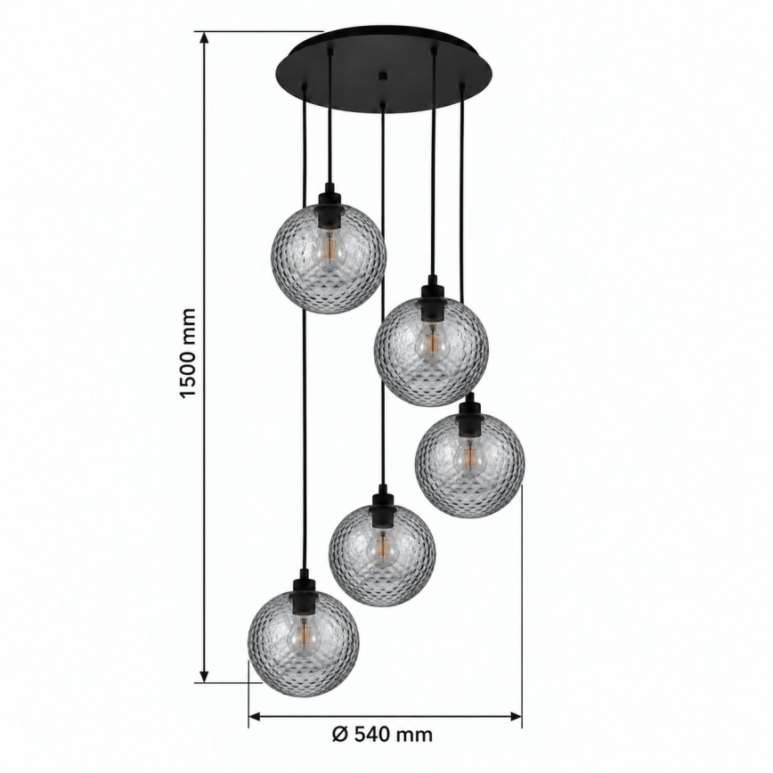 BRILAGI - Lampadario LED su cavo RETRO GLASS 5xE27/60W/230V nero/grigio fumé
