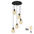 BRILAGI - Lampadario LED su cavo RETRO GLASS 5xE27/60W/230V nero/marrone fumé
