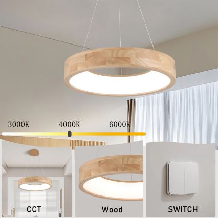 Brilagi - Lampada a sospensione LED su cavo FALCON WOOD LED/30W/230V 3000/4000/6000K Ø 45 cm legno