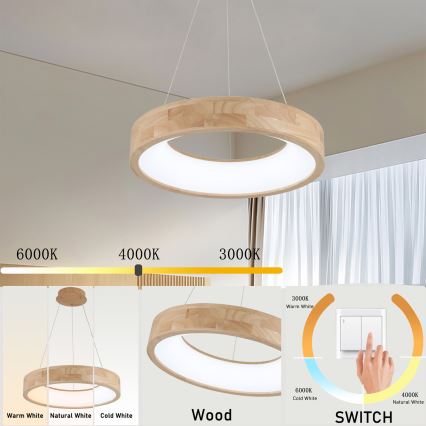 Brilagi - Lampada a sospensione LED su cavo FALCON WOOD LED/30W/230V 3000/4000/6000K Ø 45 cm legno