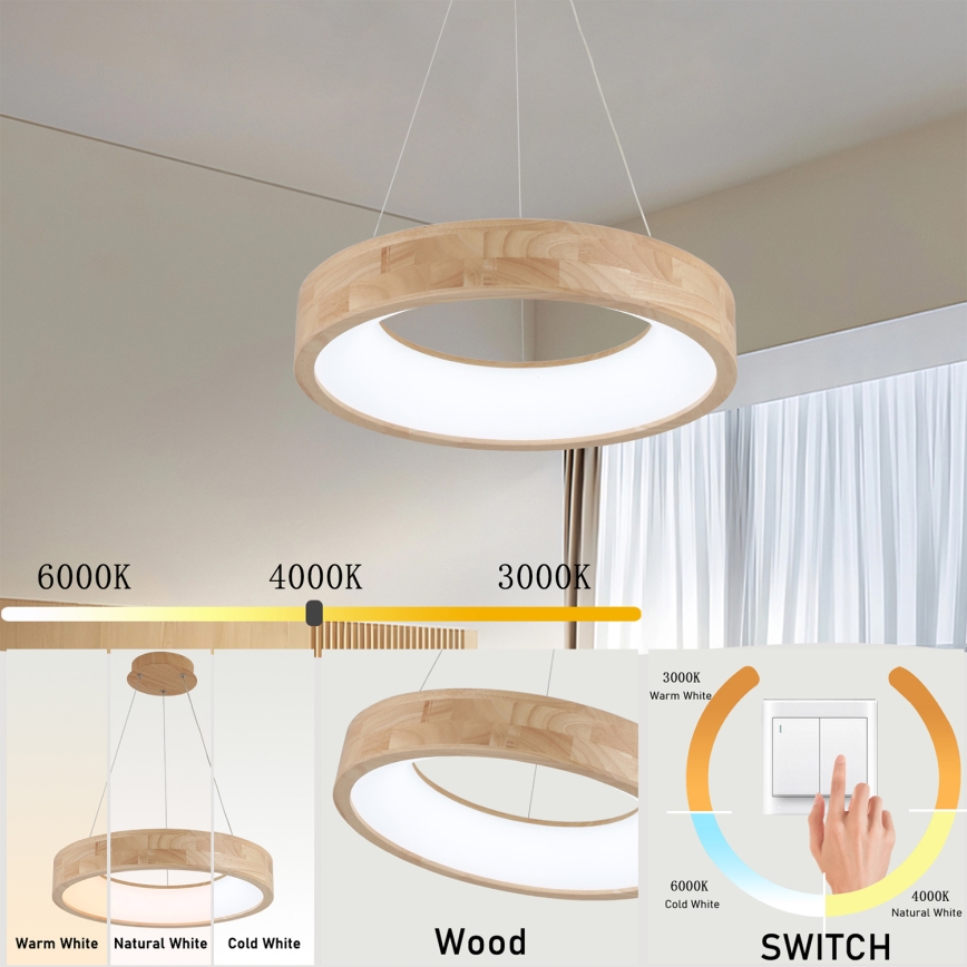 Brilagi - Lampada a sospensione LED su cavo FALCON WOOD LED/30W/230V 3000/4000/6000K Ø 45 cm legno