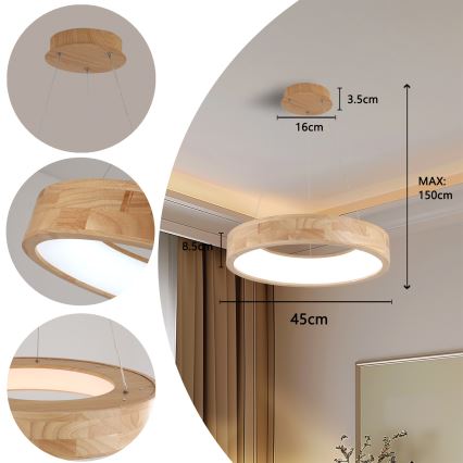 Brilagi - Lampada a sospensione LED su cavo FALCON WOOD LED/30W/230V 3000/4000/6000K Ø 45 cm legno