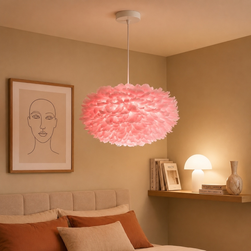 Brilagi - Lampadario sospeso a cavo FEATHER 3xE27/40W/230V Ø 50 cm rosa