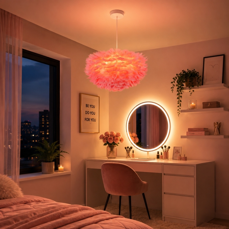 Brilagi - Lampadario sospeso a cavo FEATHER 3xE27/40W/230V Ø 50 cm rosa
