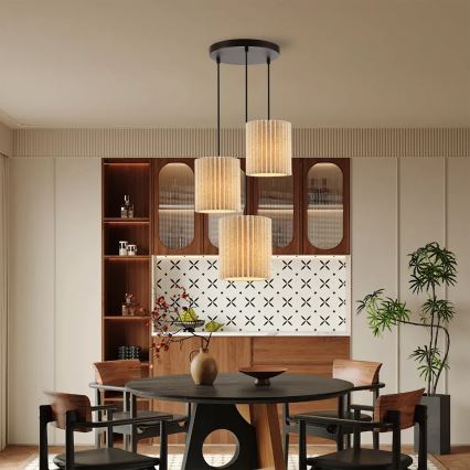Brilagi - Lampadario sospeso a cavo NORDIC WAVE 3xE27/15W/230V diam. 38 cm lino/nero
