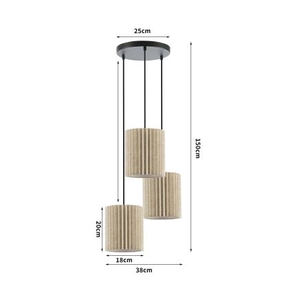 Brilagi - Lampadario sospeso a cavo NORDIC WAVE 3xE27/15W/230V diam. 38 cm lino/nero
