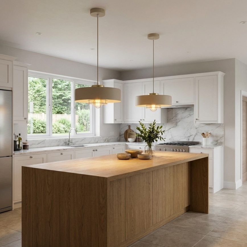 Brilagi - Lampadario sospeso con cavo 1xE27/60W/230V Ø 30 cm beige/oro