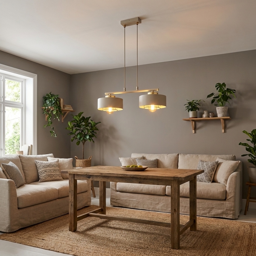 Brilagi - Lampadario sospeso con cavo 2xE27/60W/230V beige/oro