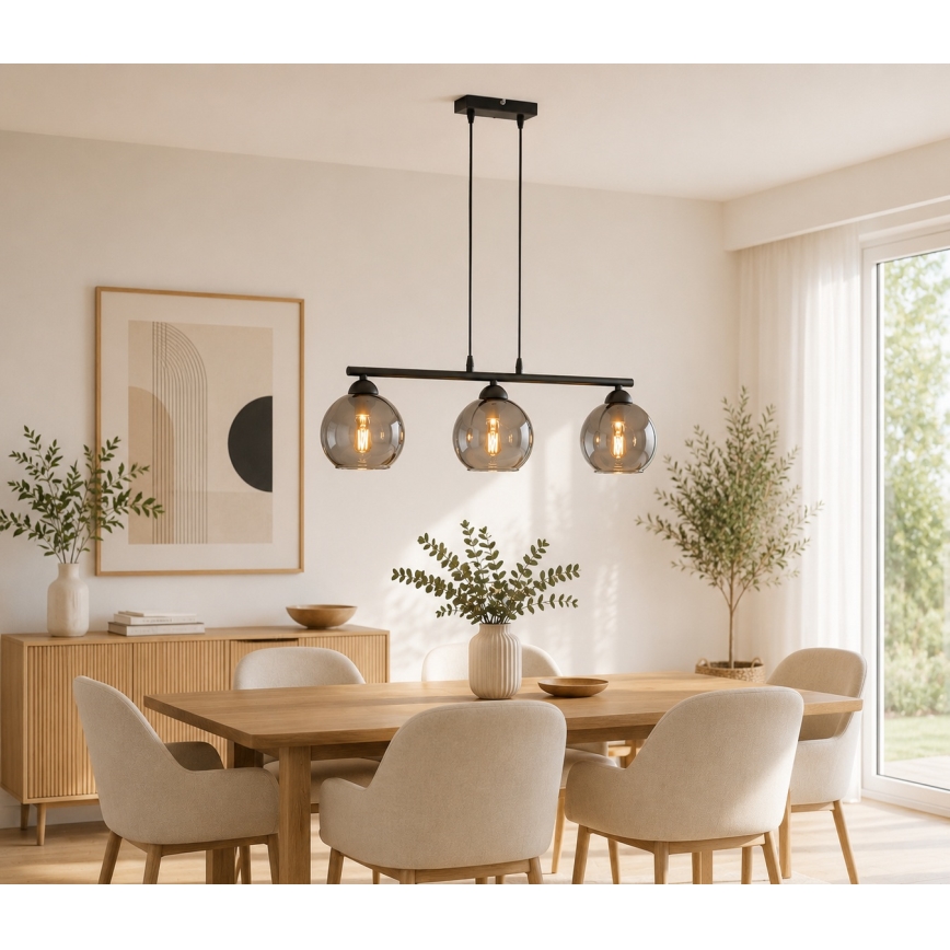 Brilagi - Lampadario sospeso con cavo DIOR 3xE27/60W/230V nero/grigio fumé