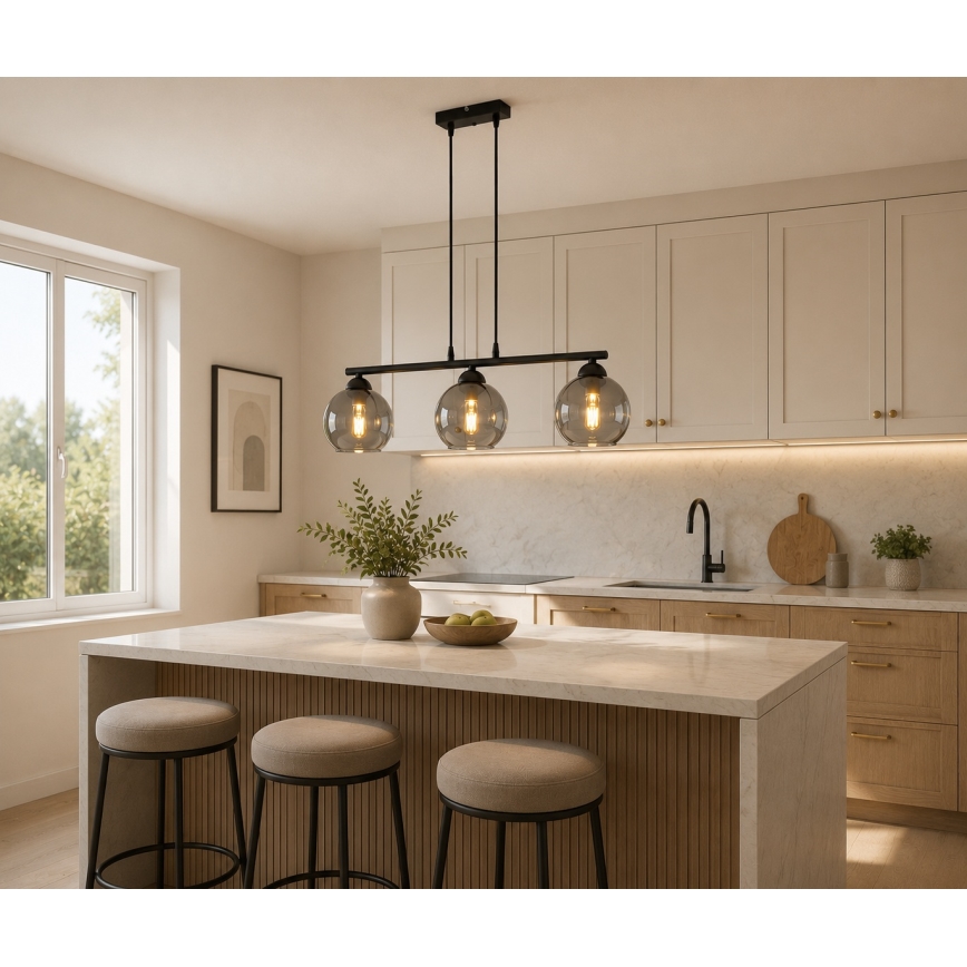 Brilagi - Lampadario sospeso con cavo DIOR 3xE27/60W/230V nero/grigio fumé