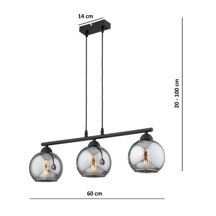 Brilagi - Lampadario sospeso con cavo DIOR 3xE27/60W/230V nero/grigio fumé