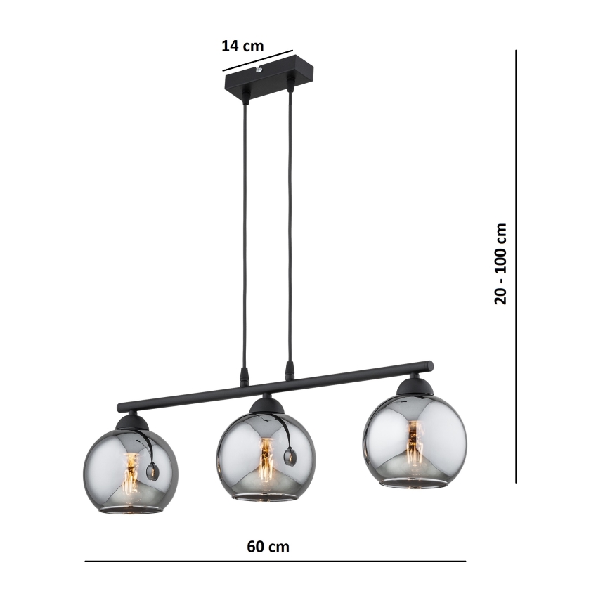 Brilagi - Lampadario sospeso con cavo DIOR 3xE27/60W/230V nero/grigio fumé