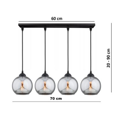 Brilagi - Lampadario sospeso con cavo DIOR 4xE27/60W/230V nero/grigio fumé