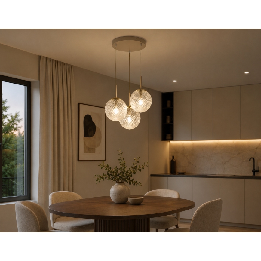 Brilagi - Lampadario sospeso con cavo STELLA 3xE27/60W/230V beige/oro