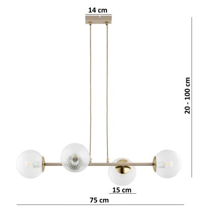 Brilagi - Lampadario sospeso con cavo STELLA 4xE27/60W/230V beige/oro