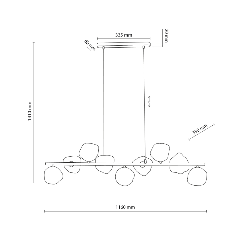 Brilagi - Lampadario sospeso con cavo VULCANO 9xG9/8W/230V nero/fumé