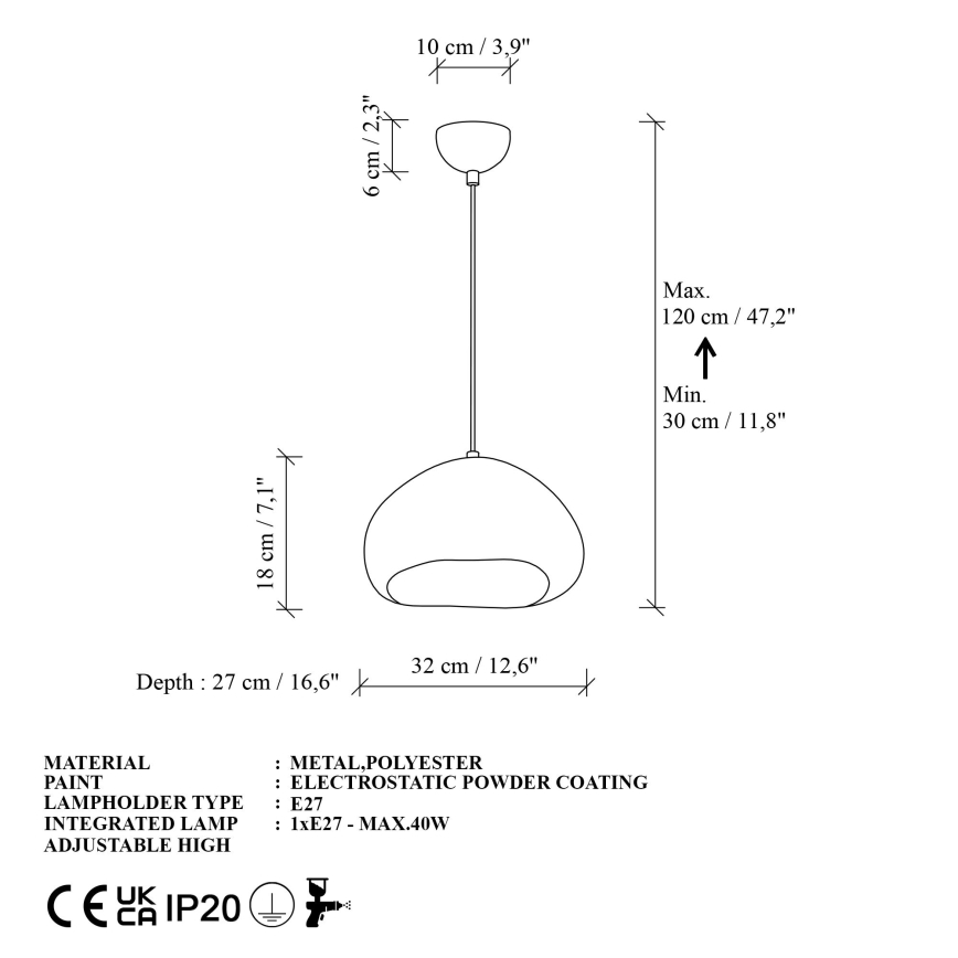 Brilagi - Lampadario sospeso con cavo WABI SABI 1xE27/40W/230V Ø 32 cm bianco