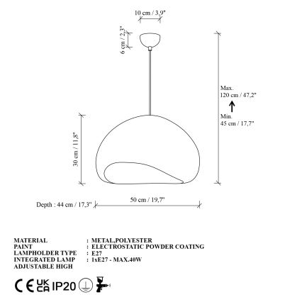 Brilagi - Lampadario sospeso con cavo WABI SABI 1xE27/40W/230V Ø 50 cm bianco