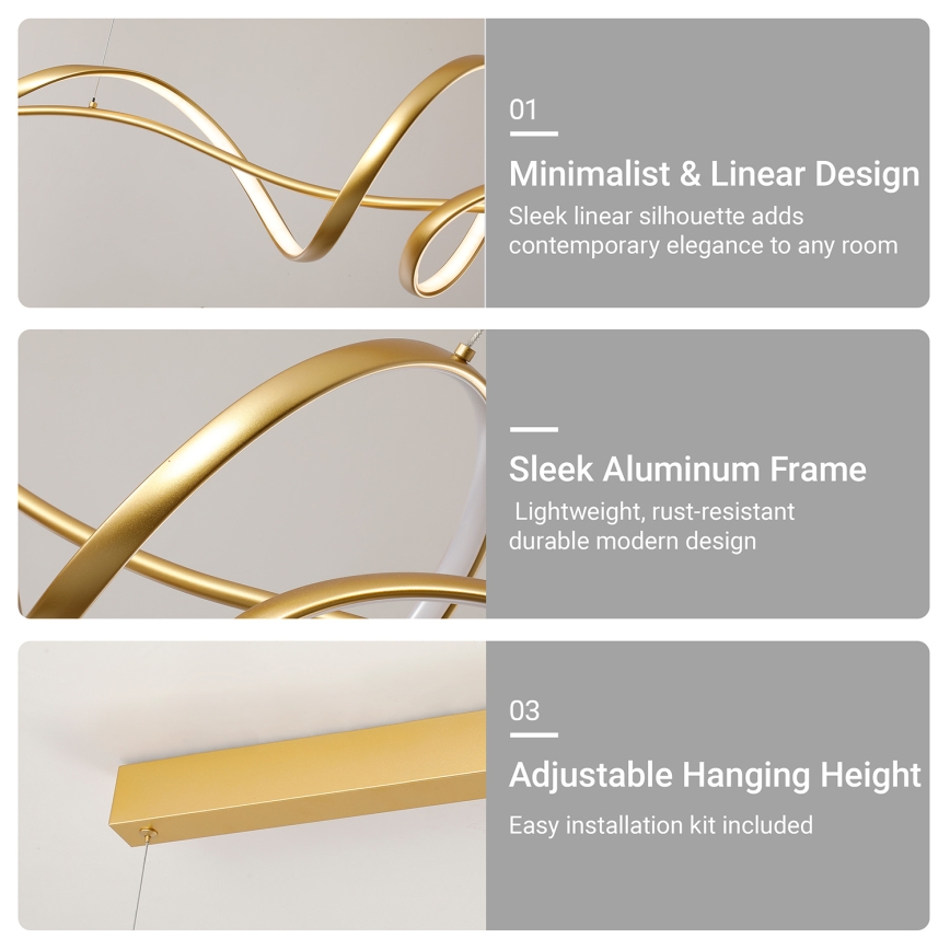 Brilagi - Lampadario LED dimmerabile a sospensione su cavo SIGNATURE LED/55W/230V 3000-6000K 120x23 cm oro + telecomando