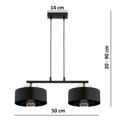 Brilagi - Lampadario sospeso su cavo 2xE27/60W/230V nero/oro