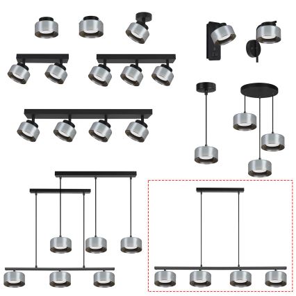 Brilagi - Lampadario sospeso su cavo AURA LUX 4xGX53/30W/230V nero/fumé