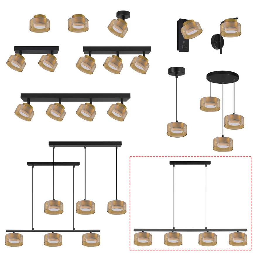 Brilagi - Lampadario sospeso su cavo AURA LUX 4xGX53/30W/230V nero/oro