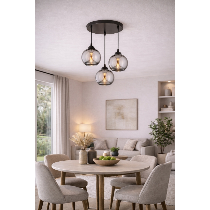 Brilagi - Lampadario sospeso su cavo DIOR 3xE27/60W/230V nero/grigio fumo