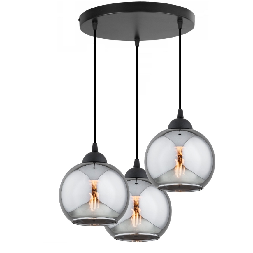 Brilagi - Lampadario sospeso su cavo DIOR 3xE27/60W/230V nero/grigio fumo