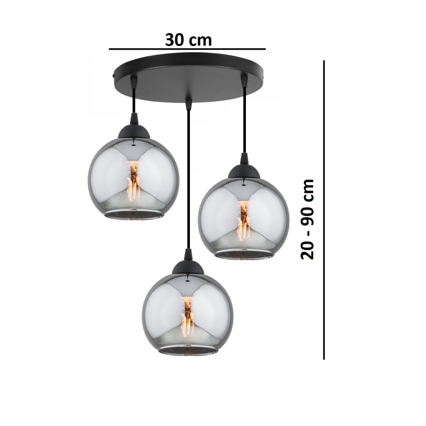 Brilagi - Lampadario sospeso su cavo DIOR 3xE27/60W/230V nero/grigio fumo