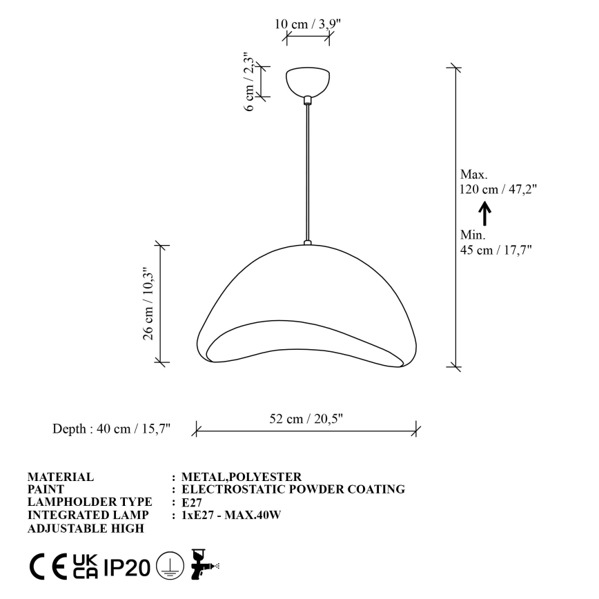 Brilagi - Lampadario sospeso su cavo LUNA 1xE27/40W/230V Ø 52 cm bianco