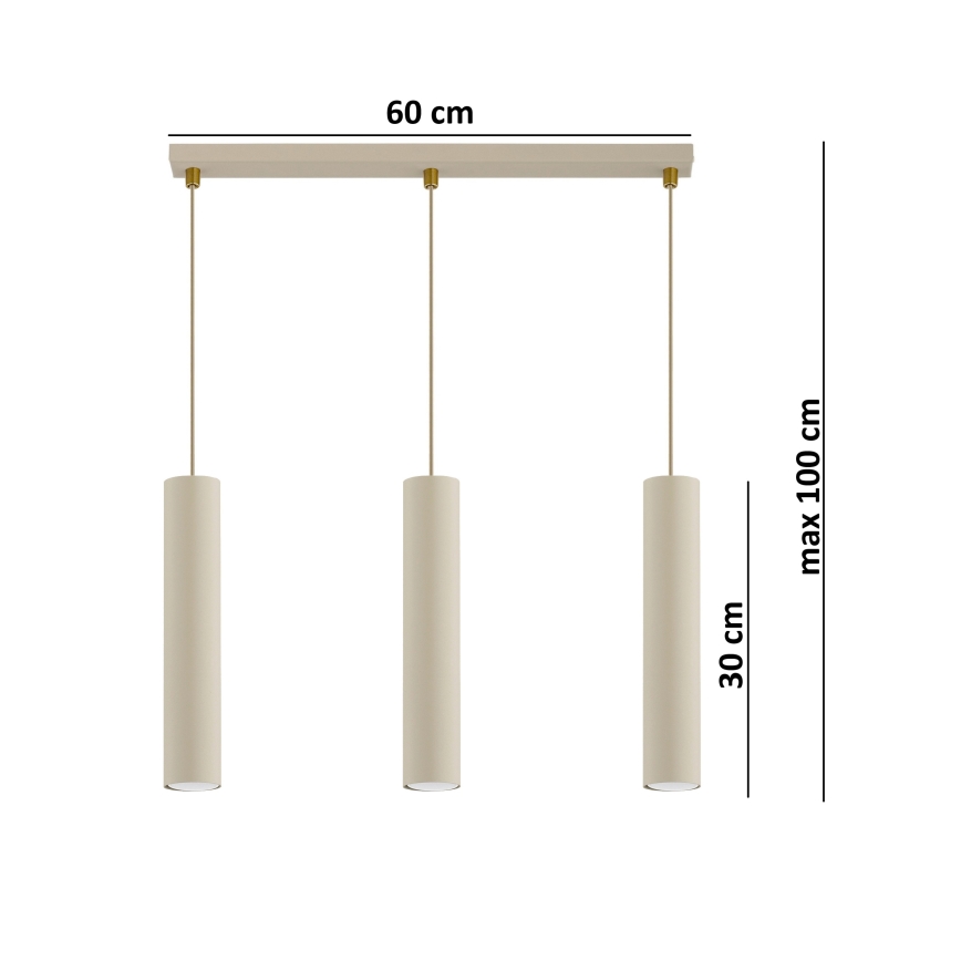 Brilagi - Lampadario sospeso su cavo TUBE 3xGU10/15W/230V beige/oro
