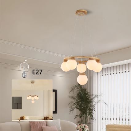 Brilagi - Lampadario sospeso su cavo VISBY WOOD 6xE27/60W/230V Ø 58 cm, in legno