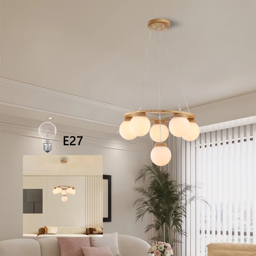 Brilagi - Lampadario sospeso su cavo VISBY WOOD 6xE27/60W/230V Ø 58 cm, in legno