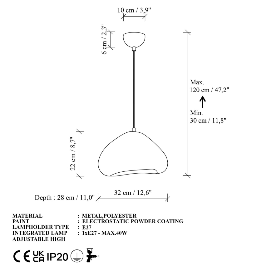 Brilagi - Lampadario sospeso su cavo WABI SABI 1xE27/40W/230V Ø 32 cm bianco