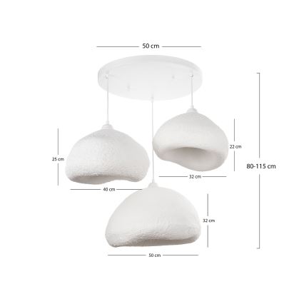 Brilagi - Lampadario sospeso su cavo WABI SABI 3xE27/40W/230V Ø 82 cm bianco