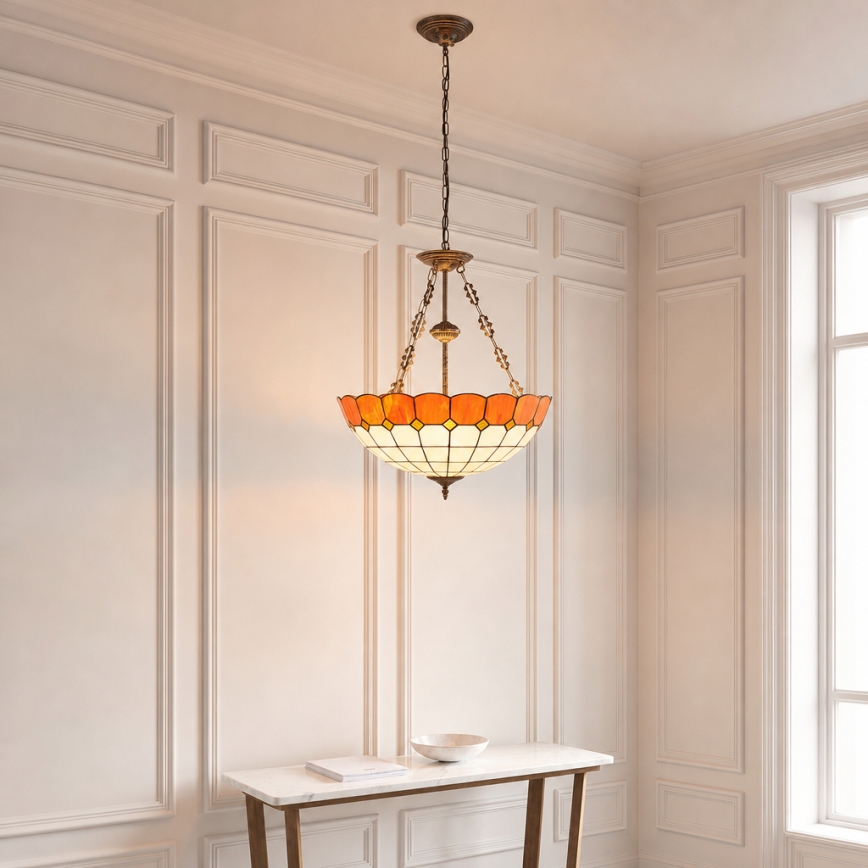 Brilagi - Lampadario stile Tiffany in vetro colorato con catena SIENNA 3xE27/60W/230V Ø 50 cm