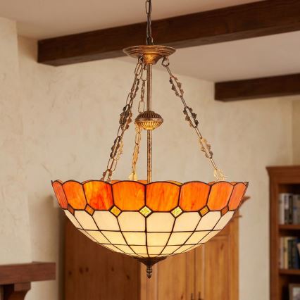 Brilagi - Lampadario stile Tiffany in vetro colorato con catena SIENNA 3xE27/60W/230V Ø 50 cm