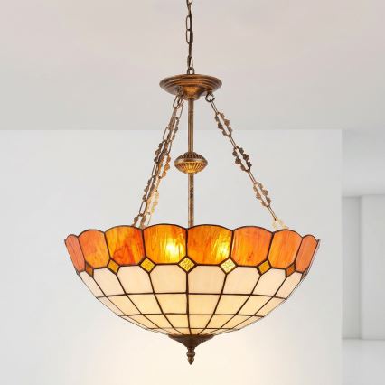Brilagi - Lampadario stile Tiffany in vetro colorato con catena SIENNA 3xE27/60W/230V Ø 50 cm