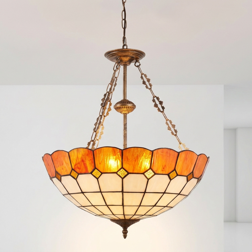 Brilagi - Lampadario stile Tiffany in vetro colorato con catena SIENNA 3xE27/60W/230V Ø 50 cm