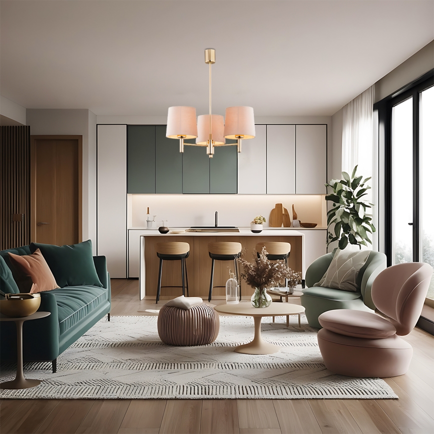 Brilagi - Lampadario su asta MONTE 3xE27/60W/230V beige/oro