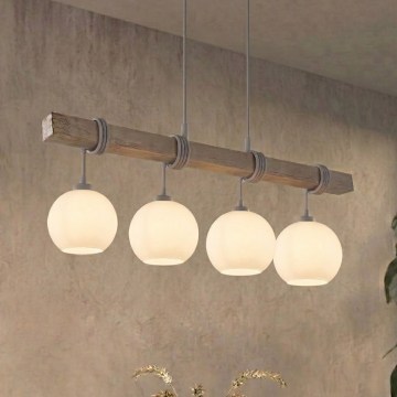 BRILAGI - Lampadario su cavo WOOD GLASS 4xE27/60W/230V pino/grigio/bianco