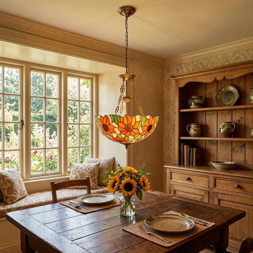 Brilagi - Lampadario Tiffany a catena SUNFLOWER 3xE27/60W/230V Ø 50 cm