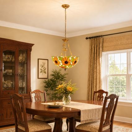 Brilagi - Lampadario Tiffany a catena SUNFLOWER 3xE27/60W/230V Ø 50 cm