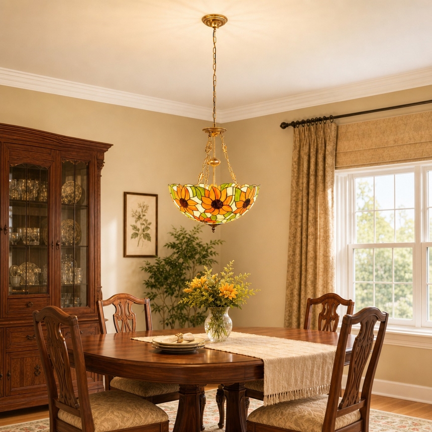 Brilagi - Lampadario Tiffany a catena SUNFLOWER 3xE27/60W/230V Ø 50 cm