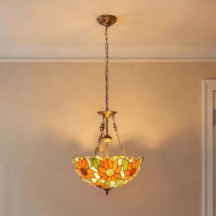 Brilagi - Lampadario Tiffany a catena SUNFLOWER 3xE27/60W/230V Ø 50 cm
