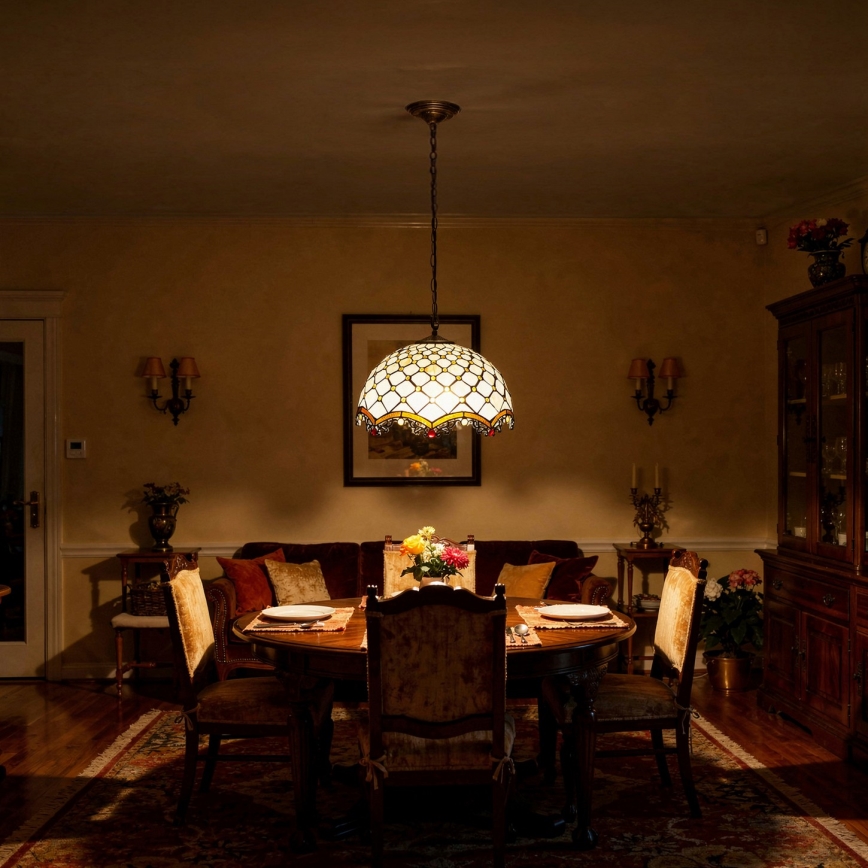 Brilagi - Lampadario Tiffany a sospensione con catena AVORIO 1xE27/60W/230V Ø 40 cm