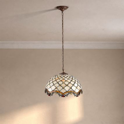 Brilagi - Lampadario Tiffany a sospensione con catena AVORIO 1xE27/60W/230V Ø 40 cm