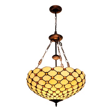 BRILAGI - Lampadario Tiffany in vetro colorato a catena IVORY SMOOTH 3xE27/60W/230V Ø 50 cm
