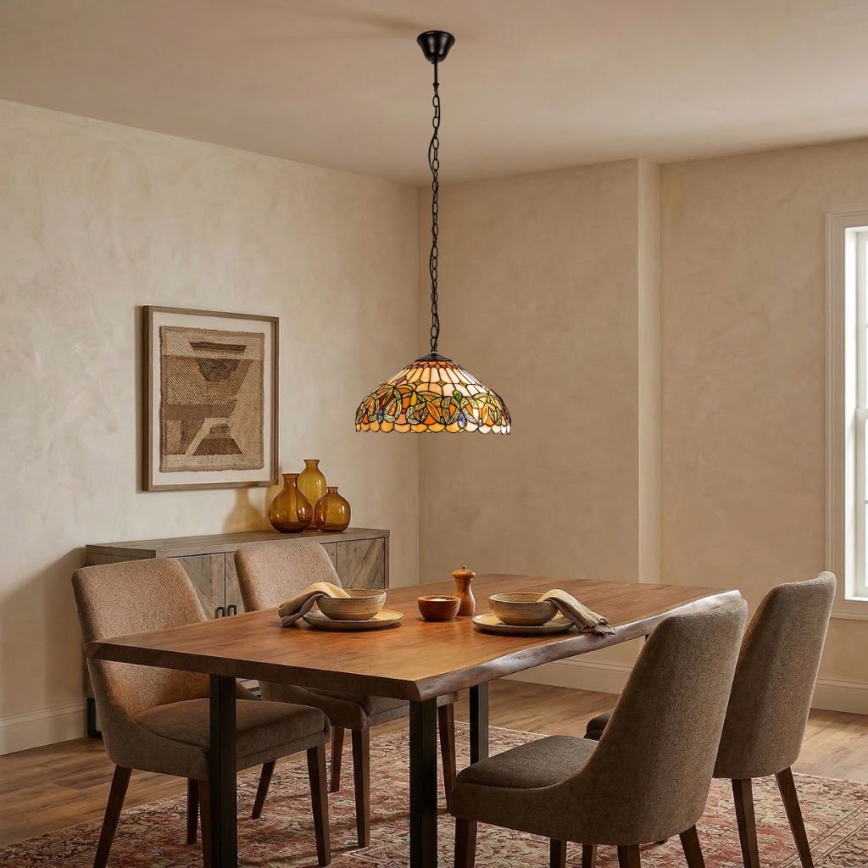 Brilagi - Lampadario Tiffany in vetro colorato a sospensione con catena LUISA 2xE27/60W/230V